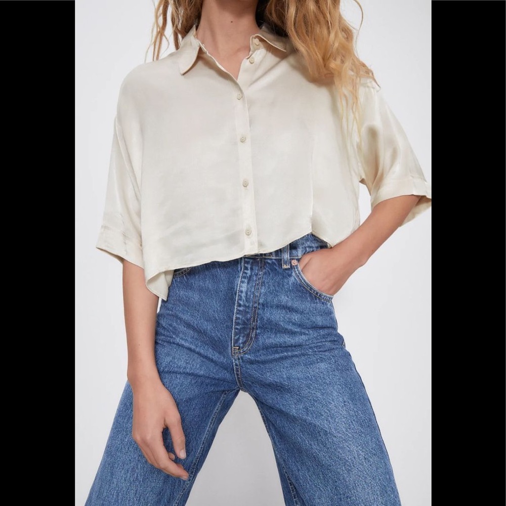 ZARA satin effect cropped blouse - size XS
